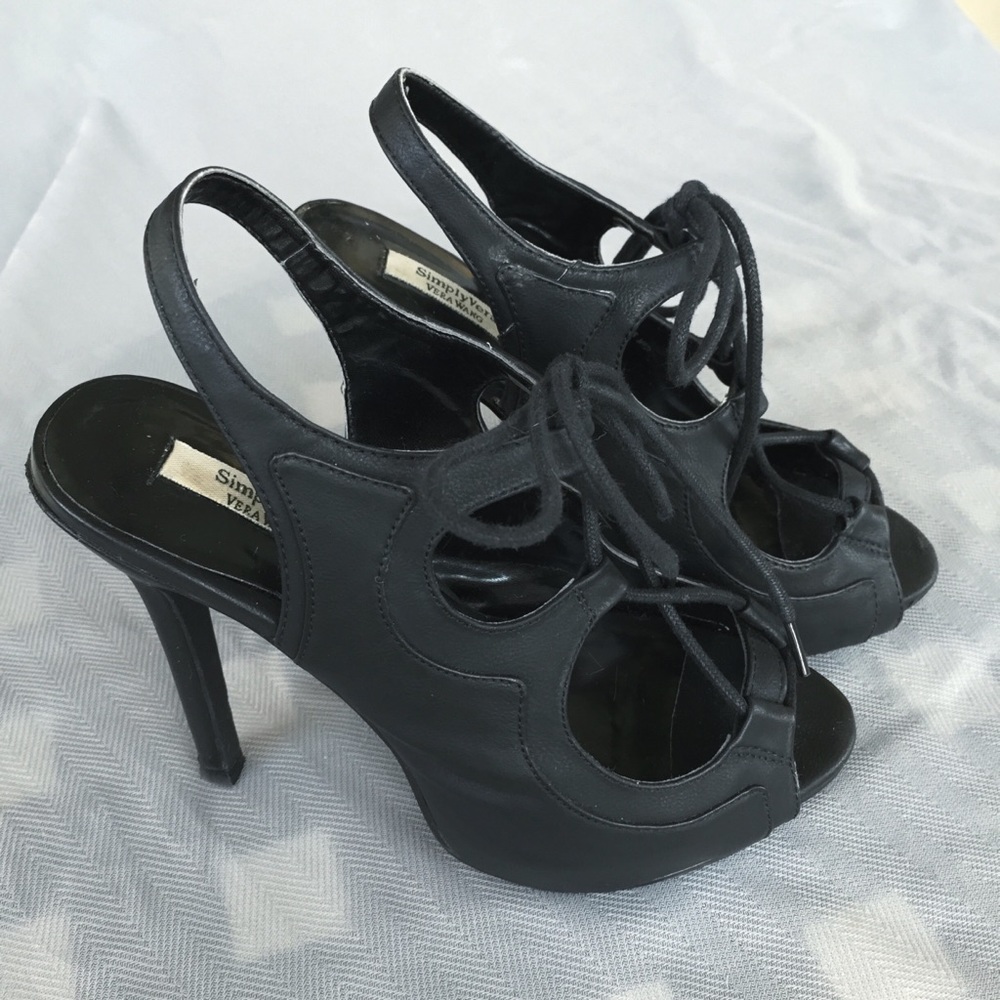 Black Lace-Up Peep Toe High Heel Sandals - Simplicity